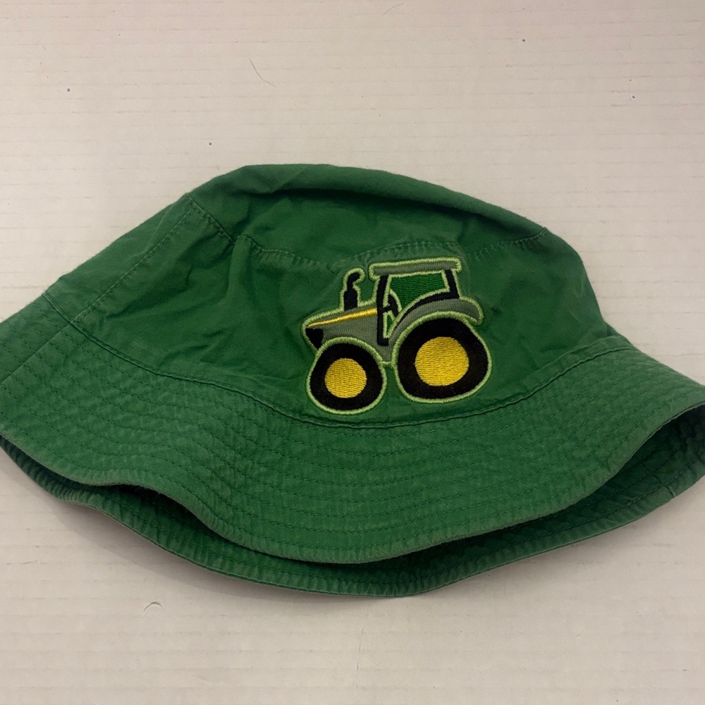 Green Bucket Hat with Tractor Patch John deer kids hat